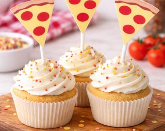 Pizza Cupcake Toppers, Pizza Party Cupcake Toppers, Fast Food Cupcake Toppers, Pizza Birthday Party Decorations, Pizza Party Supplies, Pizza