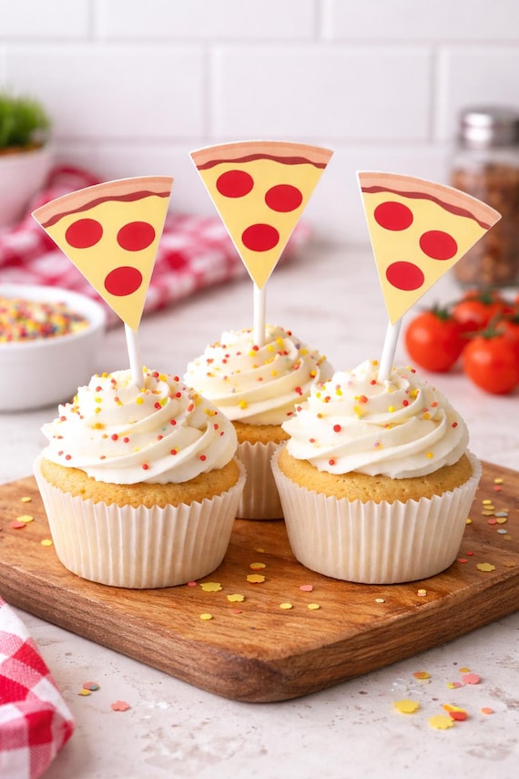Pizza Cupcake Toppers, Pizza Party Cupcake Toppers, Fast Food Cupcake Toppers, Pizza Birthday Party Decorations, Pizza Party Supplies, Pizza