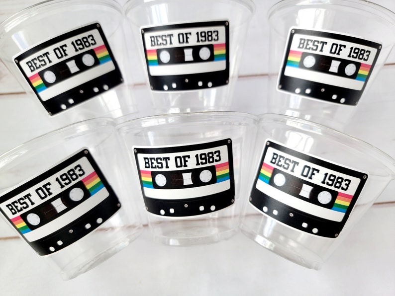 40th PARTY CUPS 40th Birthday Decoration 40th Party Favors 40th Party 40th Birthday Cassette Tape Party Best of 1983 Birthday Vintage 1983 image 2