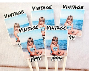 Custom 1994 Birthday Cupcake Toppers, Personalized 30th Birthday Cupcake Toppers, Vintage 1994, Birthday Decorations, Photo Cupcake Toppers