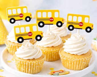 School Bus Cupcake Toppers School Bus Birthday School Bus Party School Bus Decorations School Bus Cake Toppers Bus Party School Bus Supplies
