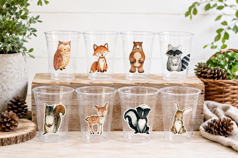 WOODLAND PARTY Cups- Woodland Cups Woodland Animals Woodland Decorations Woodland Birthday Woodland Baby Shower Woodland Birthday Party image 4