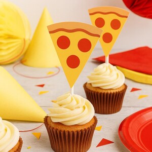 Adornos para cupcakes de pizza, adornos para cupcakes de fiesta de pizza, adornos para cupcakes de comida rápida, decoraciones para fiestas de cumpleaños de pizza, suministros para fiestas de pizza, pizza imagen 3
