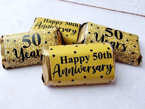 30 - 50th ANNIVERSARY PARTY Stickers 50th Anniversary Decorations Golden Wedding Anniversary Favors 50th Anniversary Mini Candy Bar Wrapper Il_570xn