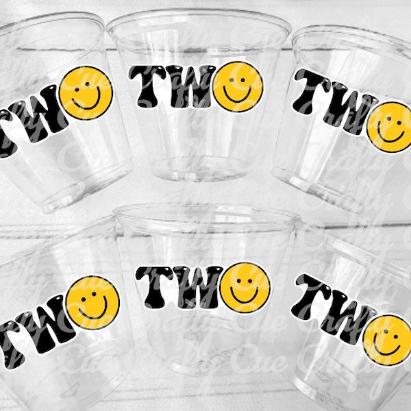 TWO COOL Party Cups - Smiley Face Two 2nd Birthday Party Second Birthday Favors Two Cool Cups Two Cool Birthday Party Favors Two Cool Party