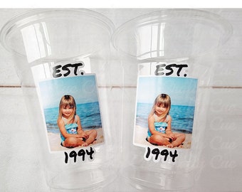 Est 1994 Custom Plastic Party Cups Personalized Birthday Custom Face Party Decorations Personalized 30th Birthday Cups Vintage 30 Cups 1994