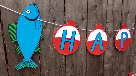 Fish Banner Fishing Happy Birthday Banner Fishing Birthday