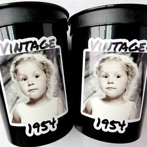 Custom Plastic Party Cups Personalized Party Cups Personalized 70th Birthday Cups Vintage 70th Cups 1955 Custom Face Party Cups Decorations