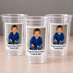 Custom Graduation Photo Cups 16oz Personalized Plastic Cups with Picture & Text Class of 2027 Party Cups Grad Decorations Party Favor Supply image 3