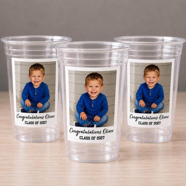 Custom Graduation Photo Cups 16oz Personalized Plastic Cups with Picture & Text Class of 2027 Party Cups Grad Decorations Party Favor Supply image 3