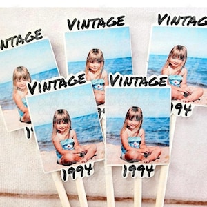 Custom 1995 Birthday Cupcake Toppers, Personalized 30th Birthday Cupcake Toppers, Vintage 1995, Birthday Decorations, Photo Cupcake Toppers