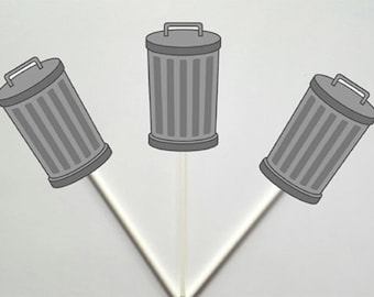 Trash Can Cupcake Toppers, Garbage Can Cupcake Toppers 122917218P