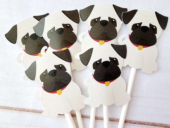 Puppy Party Cupcake Toppers - Pug Cupcake Toppers Pug Birthday Party Pug Party Decorations Puppy Party Cupcake Toppers Dog Birthday Party Il_570xn