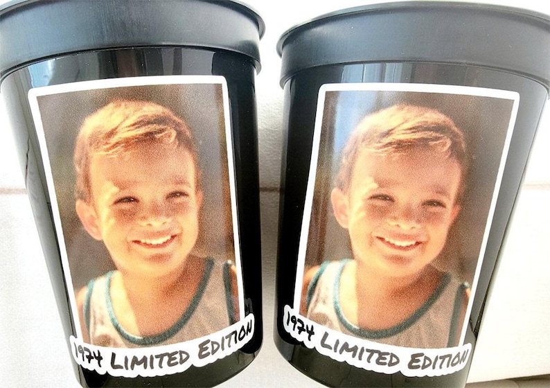 Custom Plastic Party Cups Personalized Party Cups Personalized 50th Birthday Cups Vintage 50th Cups 1975 Custom Face Party Cups Decorations image 1