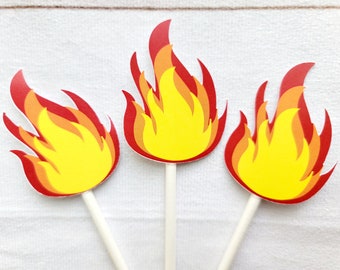 Fire Cupcake Toppers, Flame Cupcake Toppers, Firetruck Cupcake Toppers, Fireman Cupcake Toppers 71519520P