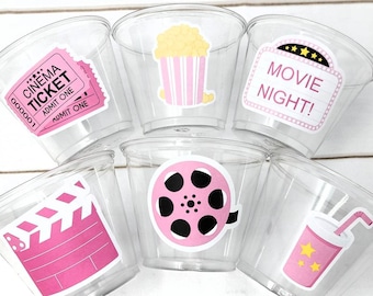 Pink Movie Party Popcorn Birthday Party cups, Movie Party favors, Popcorn Party favors, Movie party Supplies, Cinema