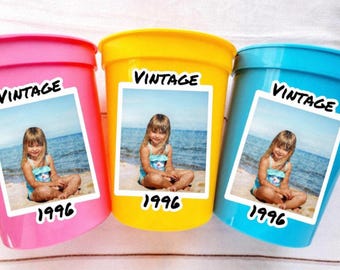 Custom Plastic Party Cups Personalized Party Cups Personalized 30th 40th 50th Birthday Cups Vintage Year Cups Face Party Cups Decorations