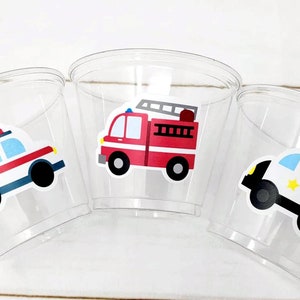 EMERGENCY VEHICLES PARTY Cups - Emergency Vehicles Birthday Party Decorations Firetruck Party Cups Ambulance Party Cups Police Party Cups