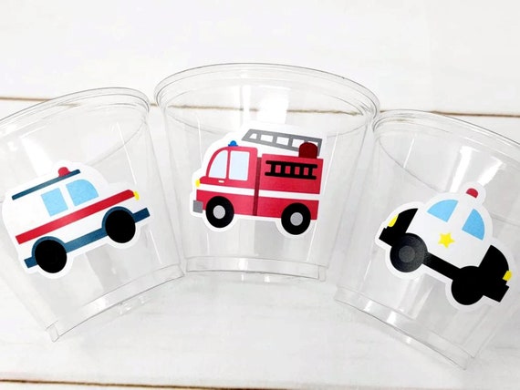 EMERGENCY VEHICLES PARTY Cups - Emergency Vehicles Birthday Party Decorations Firetruck Party Cups Ambulance Party Cups Police Party Cups Il_570xn