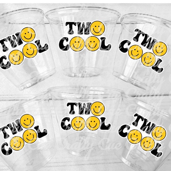 TWO COOL Party Cups - Smiley Face Two 2nd Birthday Party Second Birthday Favors Two Cool Cups Two Cool Birthday Party Favors Two Cool Party