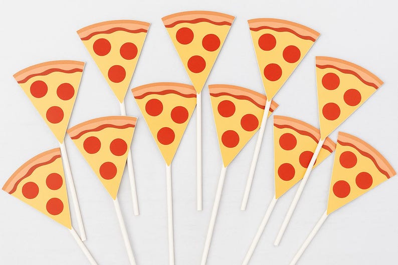 Adornos para cupcakes de pizza, adornos para cupcakes de fiesta de pizza, adornos para cupcakes de comida rápida, decoraciones para fiestas de cumpleaños de pizza, suministros para fiestas de pizza, pizza imagen 6