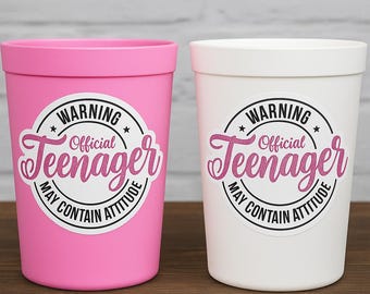 13th Birthday Party Cups Warning Official Teenager Party Cups 13th birthday Party Favors 13th Party Decorations 13th Birthday Party Supplies
