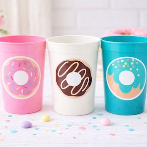 DONUT PARTY CUPS- Donut Birthday Party Donut Grow Up Donut Party Decoration Donut Birthday Decoration Donut First Birthday Donut Baby Shower imagem 1