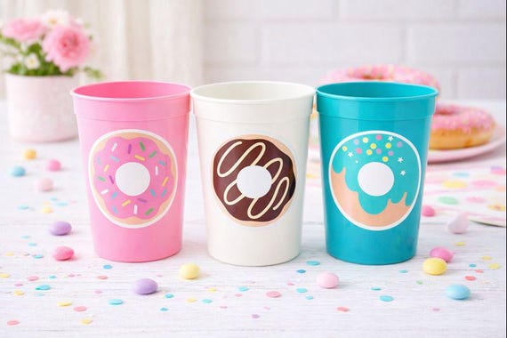 DONUT PARTY CUPS- Donut Birthday Party Donut Grow Up Donut Party Decoration Donut Birthday Decoration Donut First Birthday Donut Baby Shower