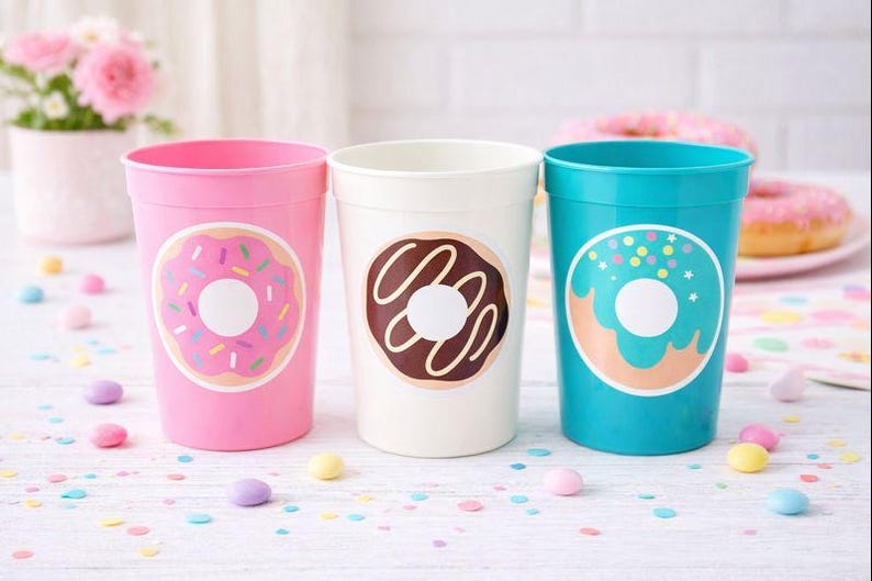 DONUT PARTY CUPS- Donut Birthday Party Donut Grow Up Donut Party Decoration Donut Birthday Decoration Donut First Birthday Donut Baby Shower imagem 1