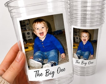 Personalized First Birthday Photo Cups, Custom First Birthday Party Favors, Birthday Cups with Picture & Custom Text, 1st Party Decorations