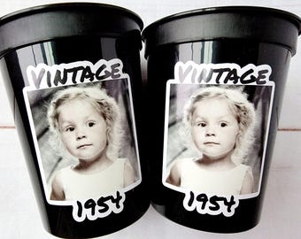 Custom Plastic Party Cups Personalized Party Cups Personalized 70th Birthday Cups Vintage 70th Cups Custom Face Party Cups Decorations