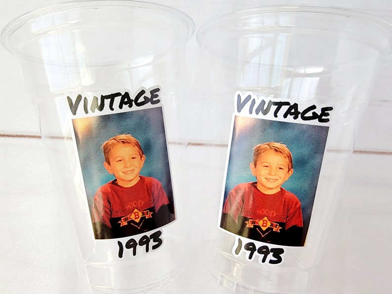 Custom Plastic Party Cups Personalized Party Cups Personalized 30th Birthday Cups Vintage 30th Cups 1994 Custom Face Party Cups Decorations image 2