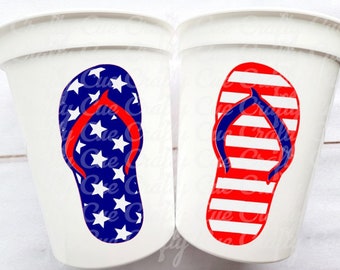 4th of July Party Cups July 4th Flip Flop Cups USA Party Cups 'Merica Cups Independence Day Party Decorations 4th of July Party Decorations