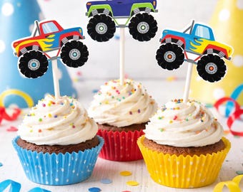 Monster Truck Cupcake Toppers, Monster Truck Party Decorations, Monster Truck Cake Toppers, Monster Truck Birthday