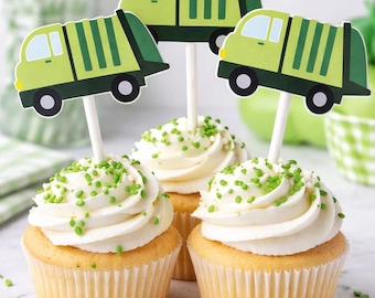 Garbage Truck Cupcake Toppers, Garbage Truck Birthday Party Decorations, Trash Day Party Supplies, Recyling truck Party, Garbage Day Party