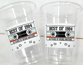Vasos para fiesta de 40 cumpleaños - Vasos para fiesta de 40 cumpleaños, Fiesta de 40 cumpleaños, Lo mejor de 1984, Cumpleaños vintage de 40 años, Vasos para fiesta de 1984