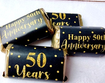30 -  50th ANNIVERSARY PARTY Stickers 50th Anniversary Decorations Golden Wedding Anniversary Favors 50th Anniversary Mini Candy Bar Wrapper