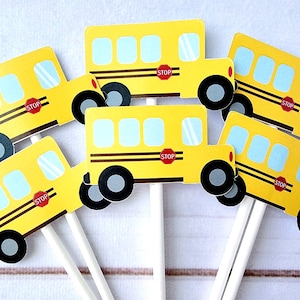 School Bus Cupcake Toppers School Bus Birthday School Bus Party School Bus Decorations School Bus Cake Toppers Bus Party School Bus Supplies