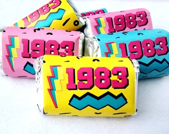 30 - 80s Party Stickers 40th Birthday Stickers 1983 Party Stickers for Mini Candy 40th Birthday Candy Wrapper Vintage 1983 Best of 1983