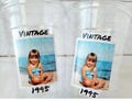 Custom Photo Cups 16oz | Personalized Plastic Party Cups with Text & Picture | Face Cups Birthday Favors | Vintage Year Est Cups Decorations