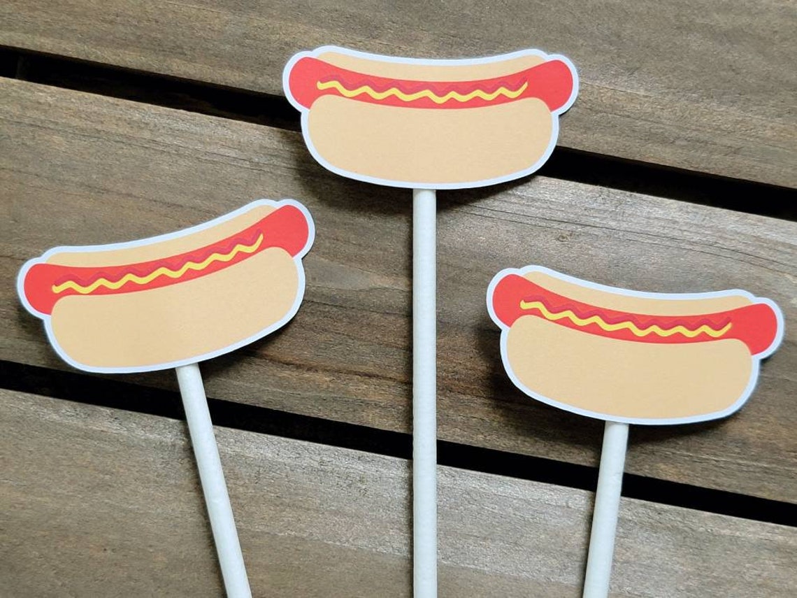 Hot Dog Cupcake Toppers Hot Dog Decorations Hot Dog Birthday Etsy