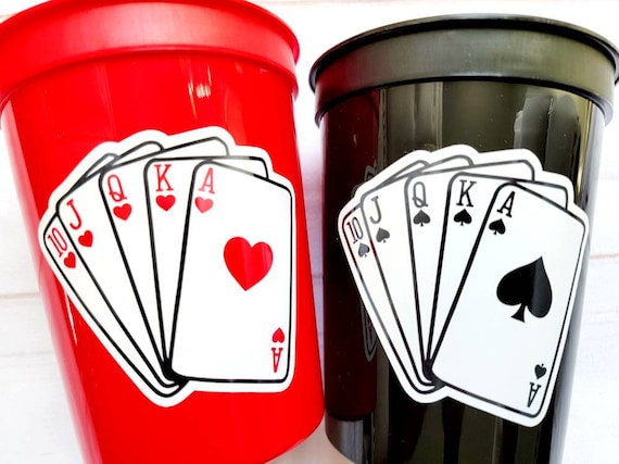 Playing Card Glass Set - Poker Hosting- 16 oz Drinking Cups Set Of