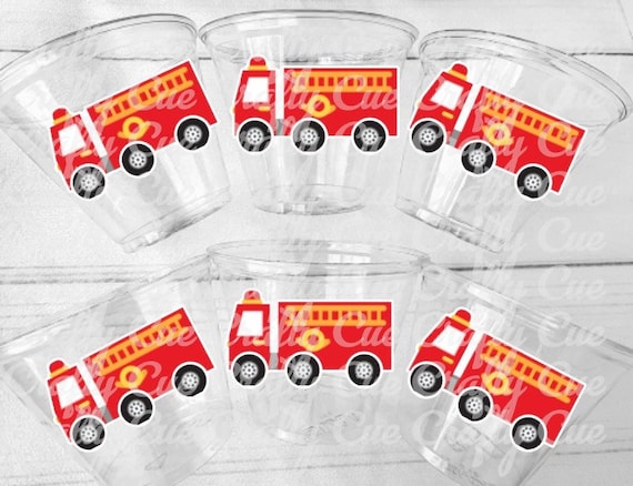 Firetruck Party Cups, Firetruck Treat Cups, Firetruck Party Favors, Firetruck Birthday Favors, Fire Truck Party Favors, Fire truck Birthday Il_570xn