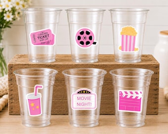 MOVIE PARTY CUPS - Popcorn Birthday Party Cups Movie Party Favors Popcorn Party favors Movie party Supplies Cinema Pink Popcorn Movie Cups