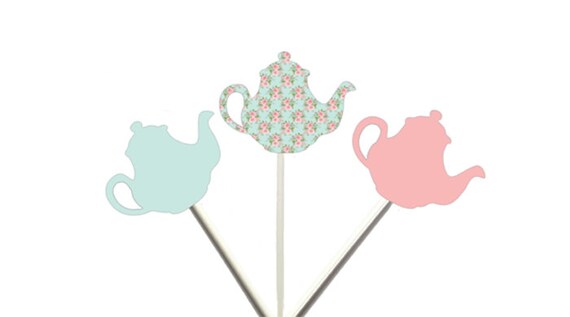 Tea Party Cupcake Toppers, Teapot Cupcake Toppers, Tea Pot Cupcake Toppers Il_570xn