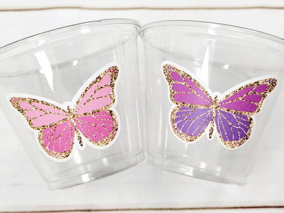 BUTTERFLY PARTY CUPS -Pink Butterfly Cups Butterfly Birthday Party Butterfly Party Favors Butterfly Party Decorations Butterfly Birthday Cup Il_570xn