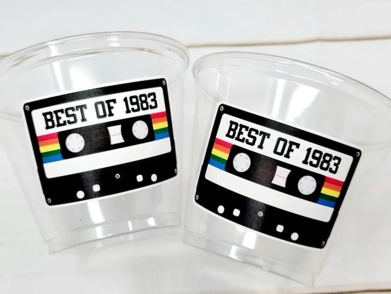 40th PARTY CUPS 40th Birthday Decoration 40th Party Favors 40th Party 40th Birthday Cassette Tape Party Best of 1983 Birthday Vintage 1983 image 1