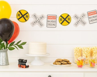 Train Birthday Banner, Railroad Sign Banner, Train Banner, Train Garland, Train Party Banner, Train Party Decorations, Train Party Supplies