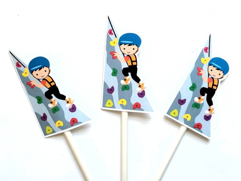 Boy Rock Climbing Cupcake Toppers Rock Climbing Birthday Etsy