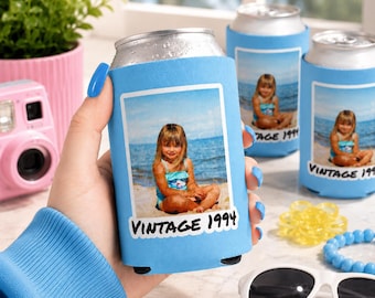 Custom Can Cooler, Personalized Can Cooler, Photo Can Cooler, Vintage Year, 21st, 30th, 40th 50th, 60th Birthday Gift, Funny Party Favors